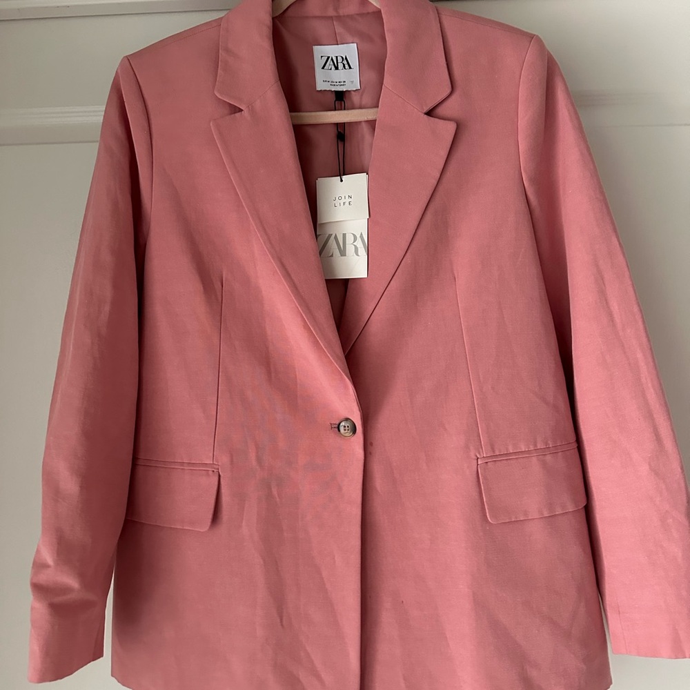 Zara Pink Blazer Lightweight Relaxed Fit